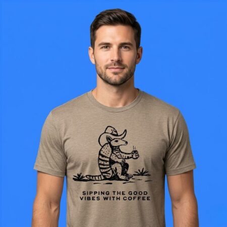 Armadillo Cowboy Sipping Coffee Graphic Shirt