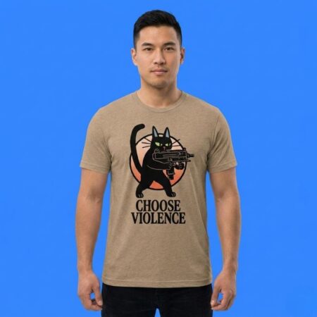 Black Cat And Gun Choose Violence Funny Cartoon Graphic Tee