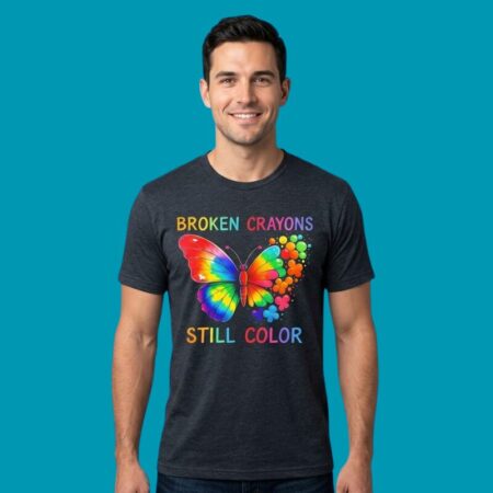 Butterfly Broken Crayons Still Color Autism Awareness T-Shirt