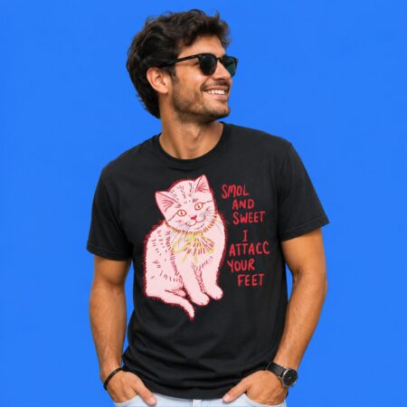 Cat Smol And Sweet I Attacc Your Feet Funny Graphic Tee