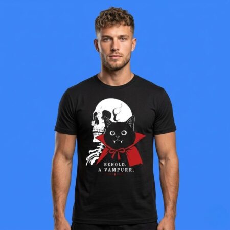 Cat Vampires And Skull Behold A Vampurr Funny Graphic Tee