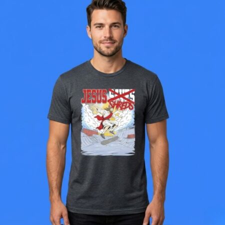 Jesus shreds skateboarding meme graphic shirt