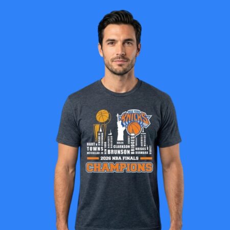 Knicks 2026 Champions Names Skyline Trophy Shirt