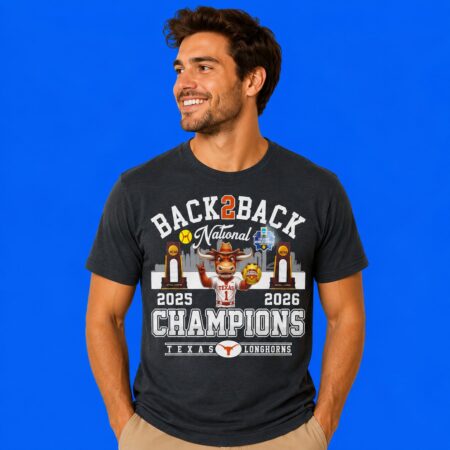 Texas Longhorn Back-to-Back 2025-2026 National Champions Mascot T-Shirt