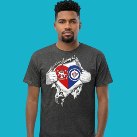 Winnipeg Jets And San Francisco 49ers It's In My Heart Scratch Logo Shirt
