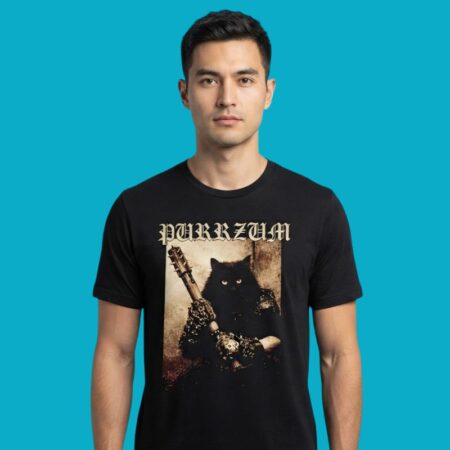 Black Cat Warrior Metal Parody Graphic Tee