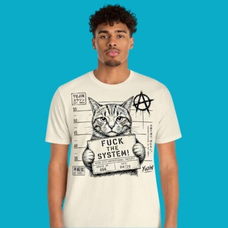 Cat Mugshot Yujin Fuck The System Nyan City Correctional Shirt