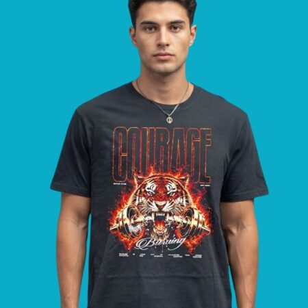 Courage Burning Tiger With Dumbbell Fitness Gym T-Shirt