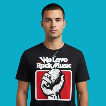 Grimloc Rect We Love Rock Music Fist Band T-Shirt