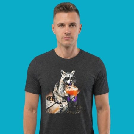 Halloween Frappe Drinking Raccoon Costume Tee