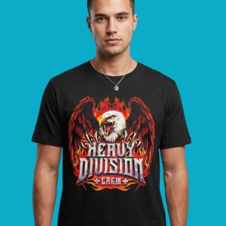Heavy Division Crew Eagle With Fire Biker T-Shirt