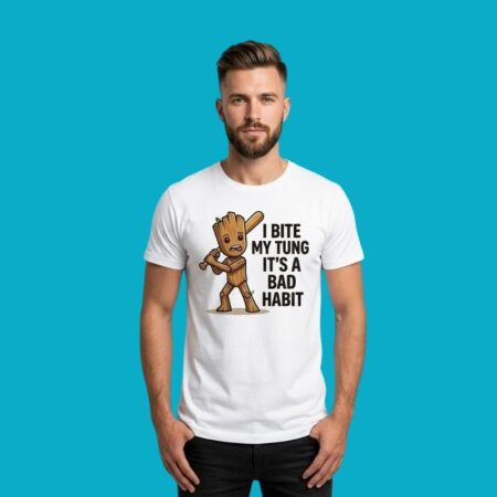 I Bite My Tung Its A Bad Habit Funny Cartoon Face T-Shirt