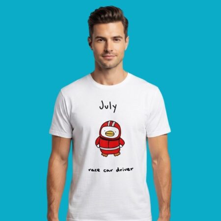 July Race Car Driver Cute Penguin Racing Tee
