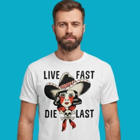 Live Fast Die Last Cowboy Girl Skull Western Shirt
