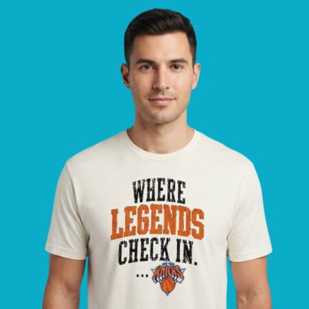 New York Knicks Where Legends Check In Logo Shirt