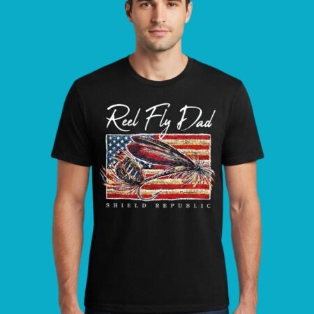 Reel Fly Dad Fishing Shield Outdoors Tee