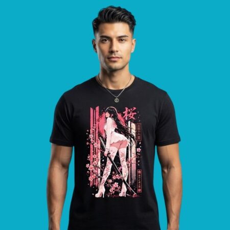 Sakura Samurai Girl With Katana Cartoon Shirt