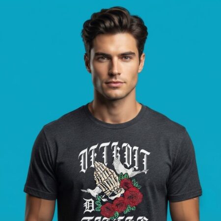 Skeleton Praying Hands Roses Doves Detroit Tigers Shirt