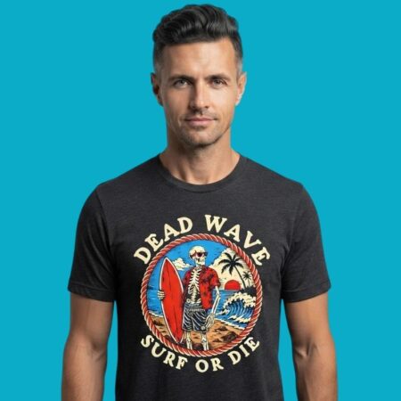 Dead Wave Surf Or Die Skeleton Surfer Vintage Graphic Tee