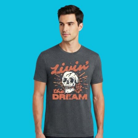 Livin' The Dream Vintage Distressed Skull Graphic Shirt