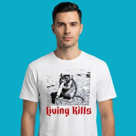 Living Kills Rat Smoking Cigarette Dark Humor Tee