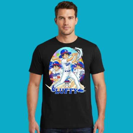 Luffy Los Angeles Dodgers One Piece Baseball Mashup Tee
