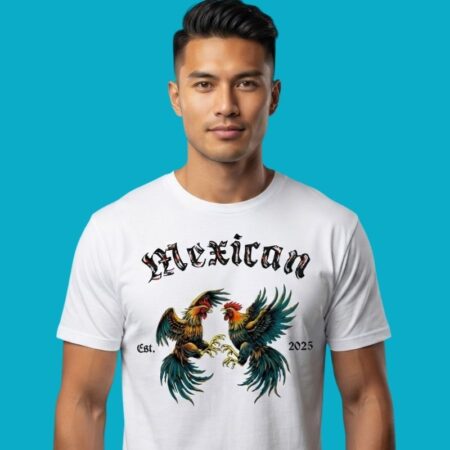 Mexican Made Est 2025 Rooster Cockfighting Graphic Tee