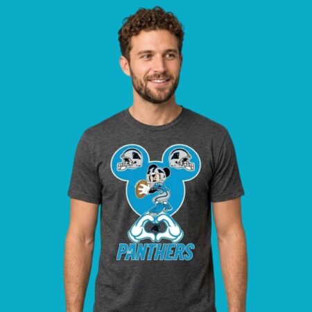 Mickey Mouse Love Hand Carolina Panthers NFL Fan Tee