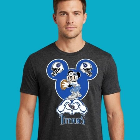 Mickey Mouse X Tennessee Titans Football Love Hand Graphic Tee