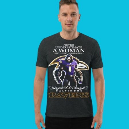 Never Underestimate A Woman Baltimore Ravens Mascot Cross Shirt