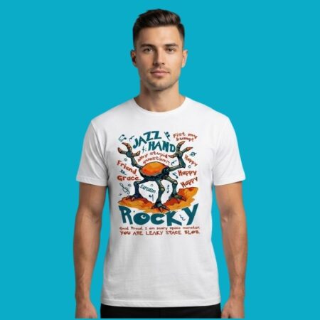 Rocky Jazz Hand Fist Bump Space Monster Book Humor Tee