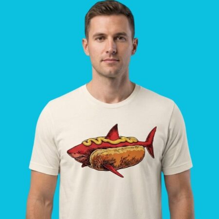 Shark Hot Dog Mustard Food Mashup Humor Tee